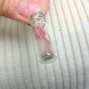 Miniature bottle with red cap mushroom and spores